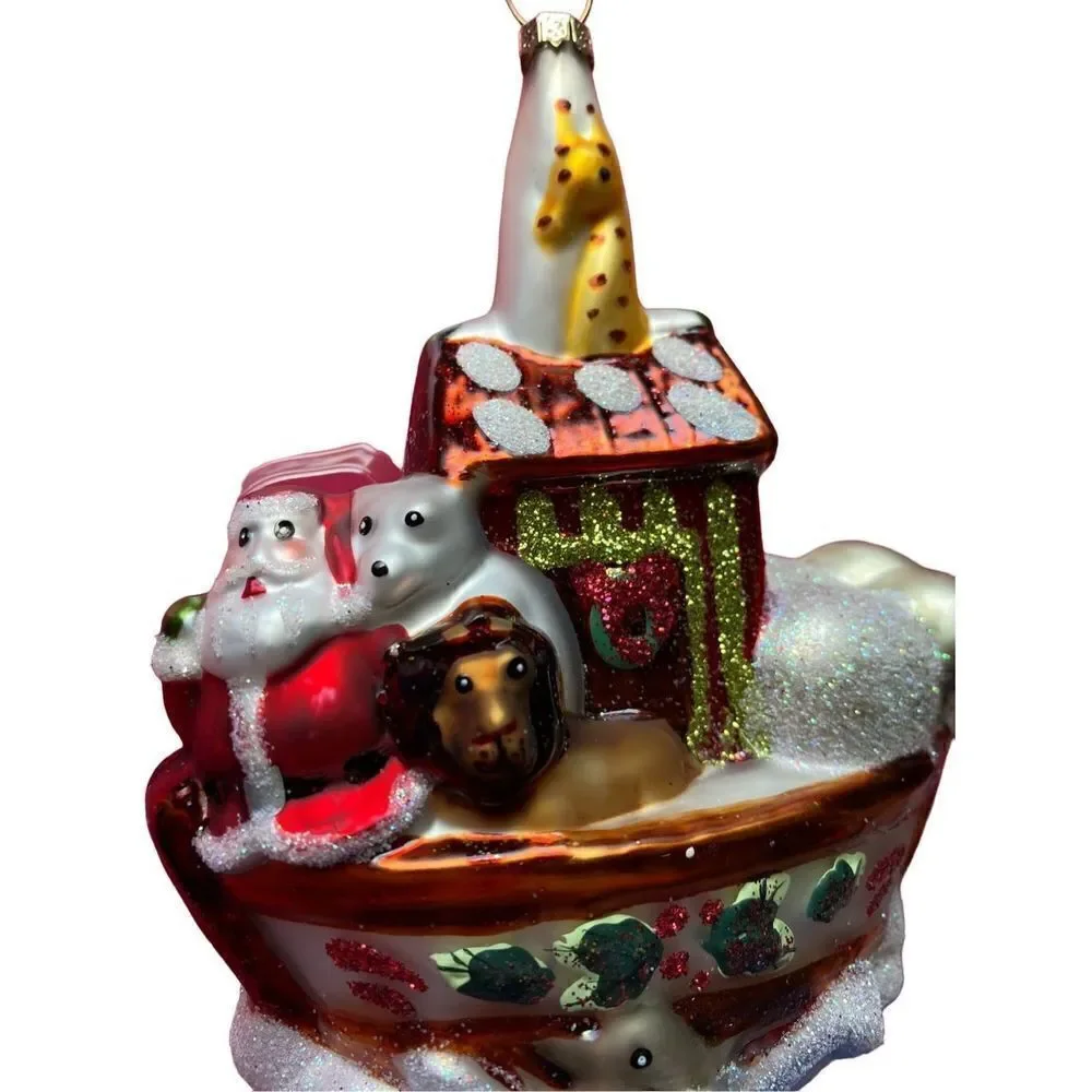 Christmas ornament Noah’s Ark glass 5 inch hand-painted holiday decor, Santa new